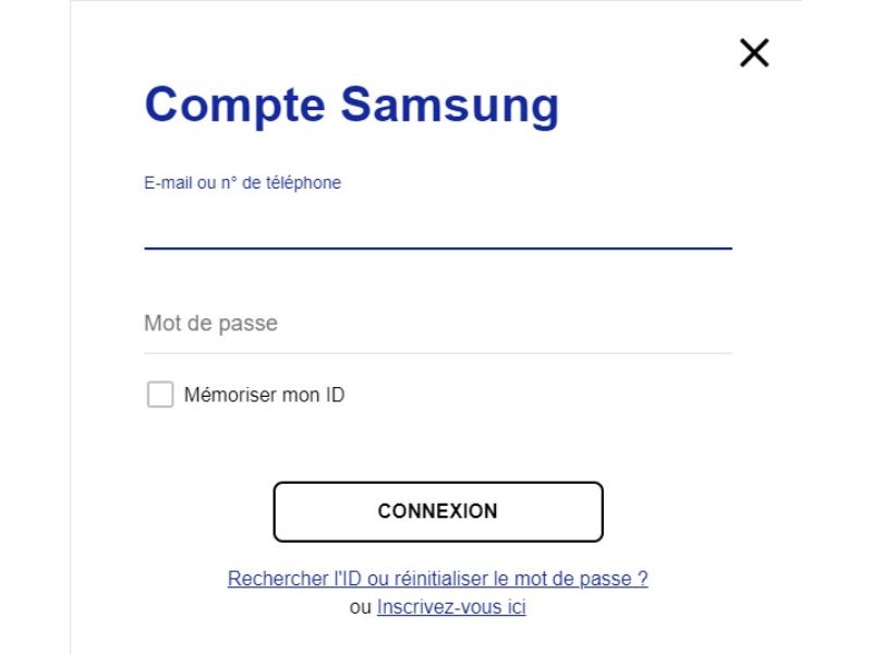 détails pour créer un compte Samsung 