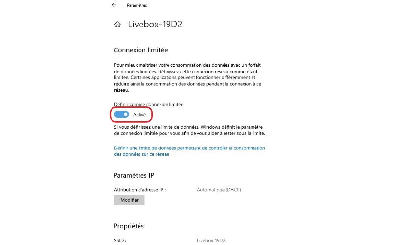 désactiver Windows update "connexion limitée"