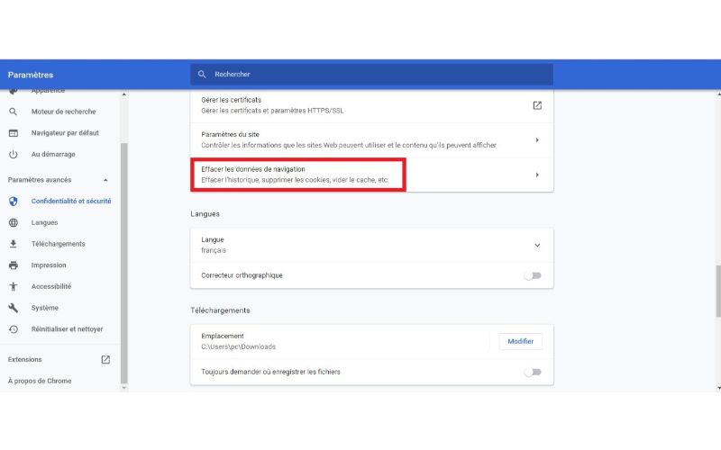 effacer historique google chrome