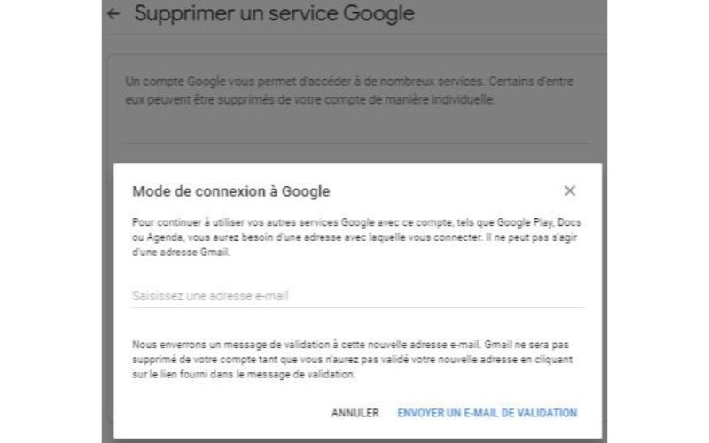 confirmer la suppression d'un compte Gmail